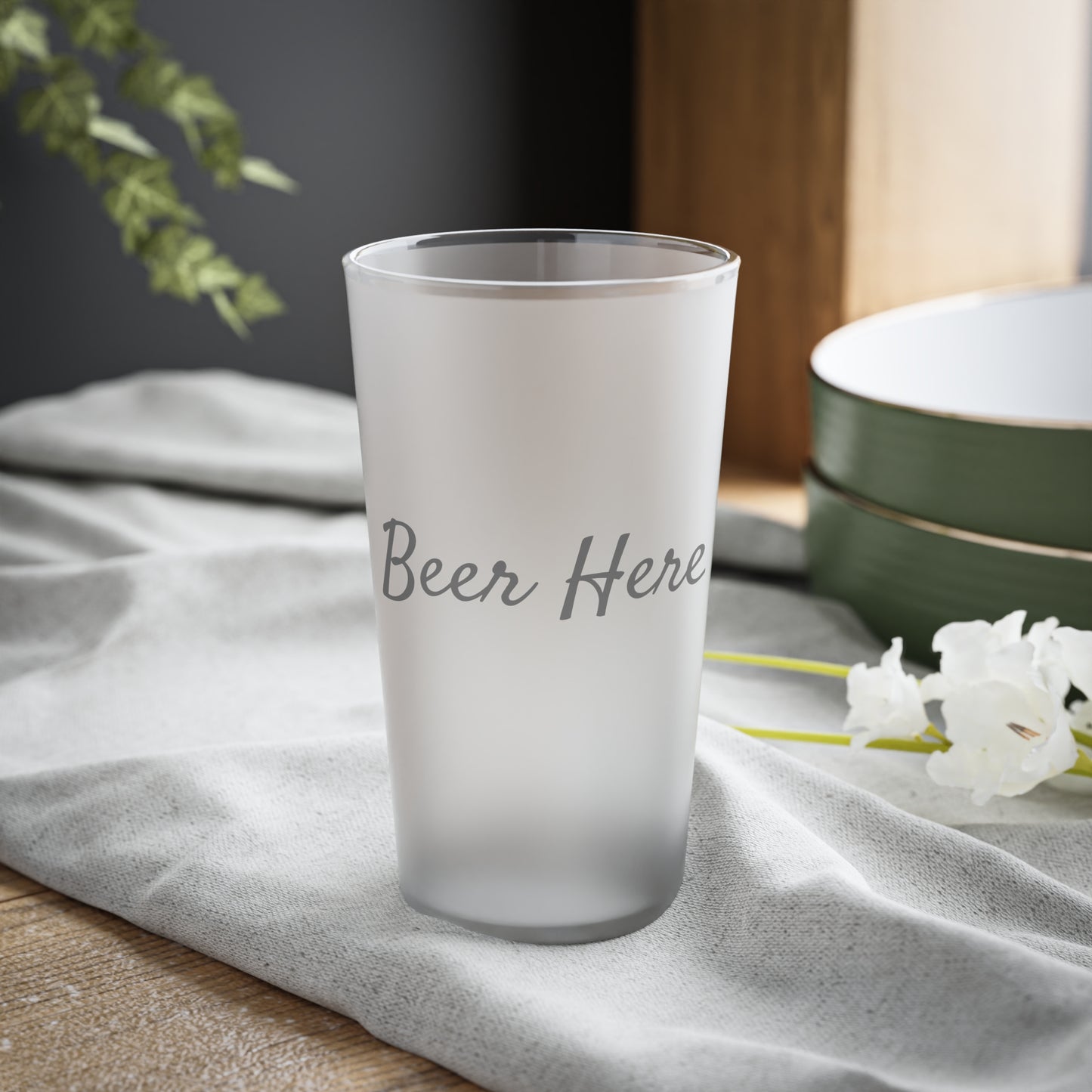 Beer Here Frosted Pint Glass, 16oz