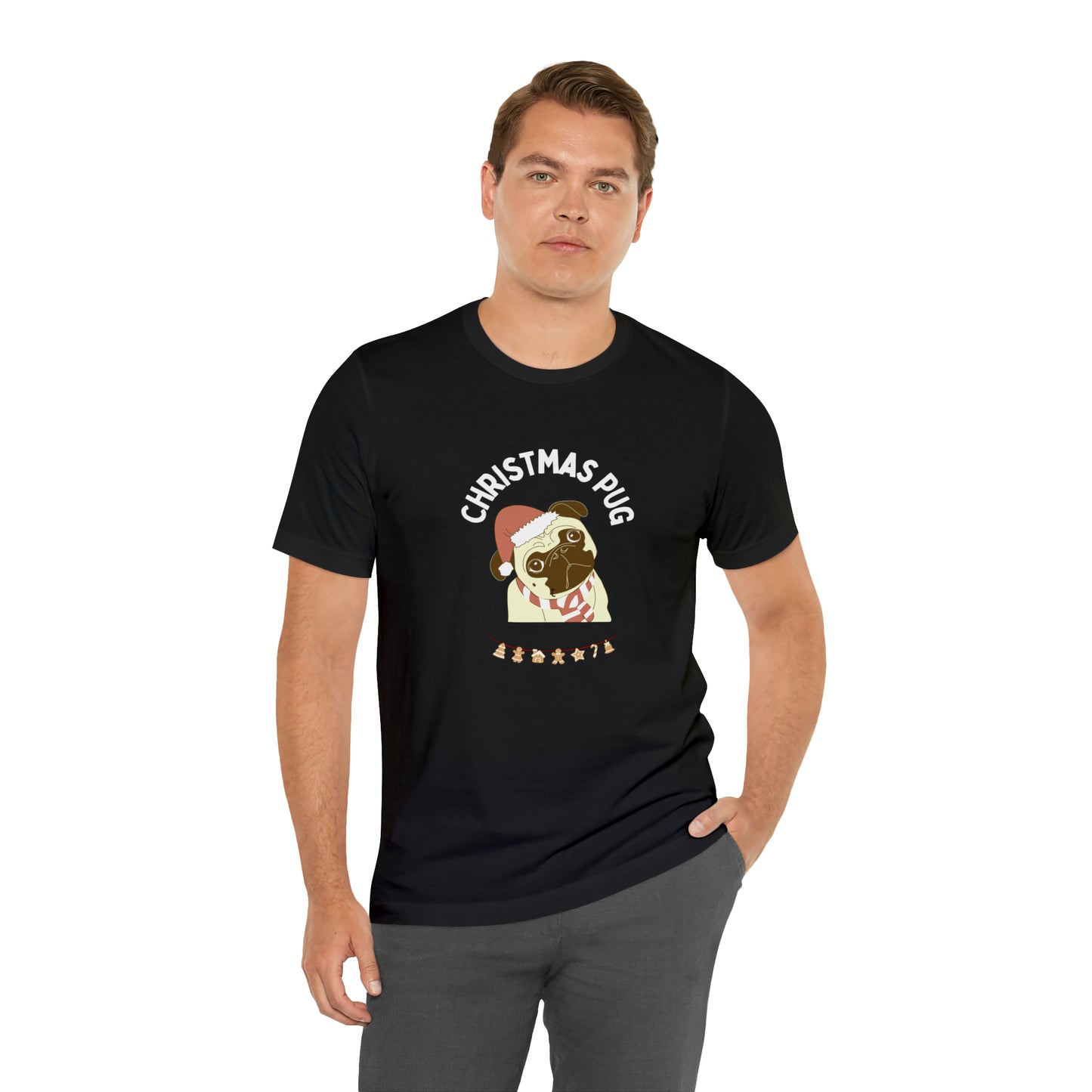 Christmas Pug Unisex Jersey Short Sleeve Tee