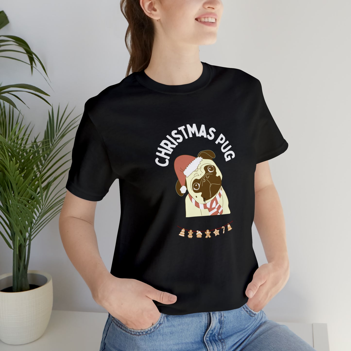 Christmas Pug Unisex Jersey Short Sleeve Tee