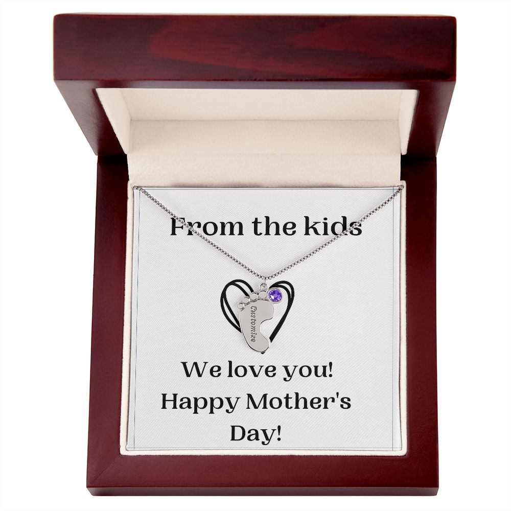 Happy Mother's Day Custom Baby Feet Necklace with Birthstone