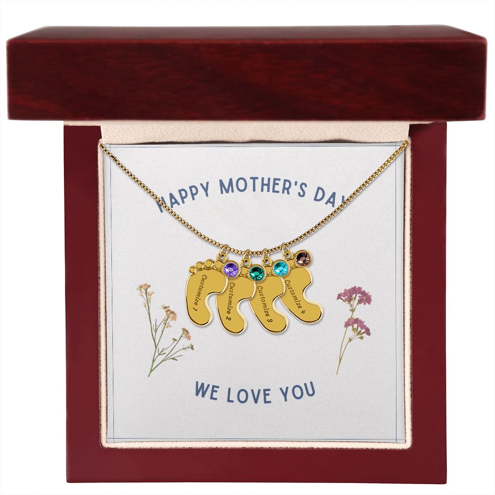 Happy Mother's Day Custom Baby Feet Necklace with Birthstone