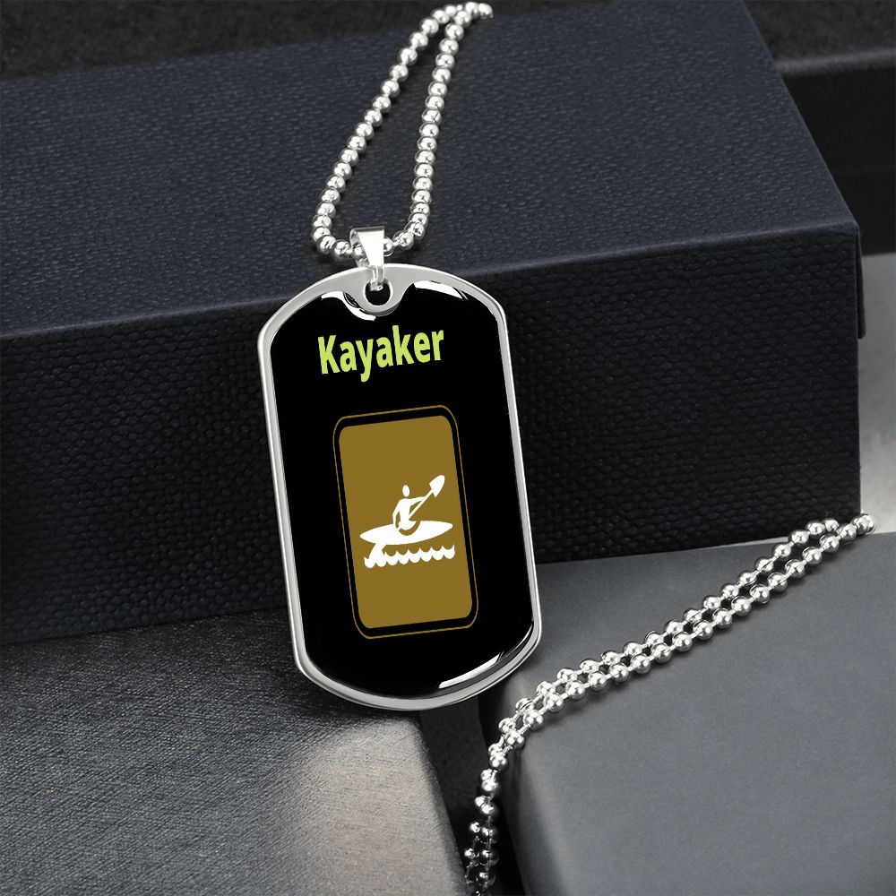 Kayaker Dog Tag Chain Necklace