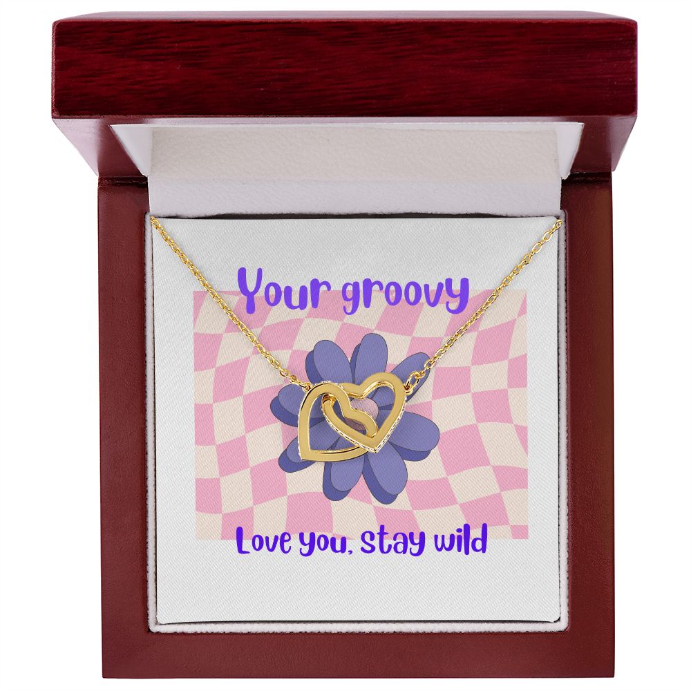 Your groovy, Love you, stay wild, Interlocking heart necklace.