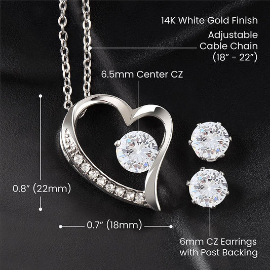 Happy Mother's Day, Forever Love Necklace and Cubic Zirconia Earrings Set