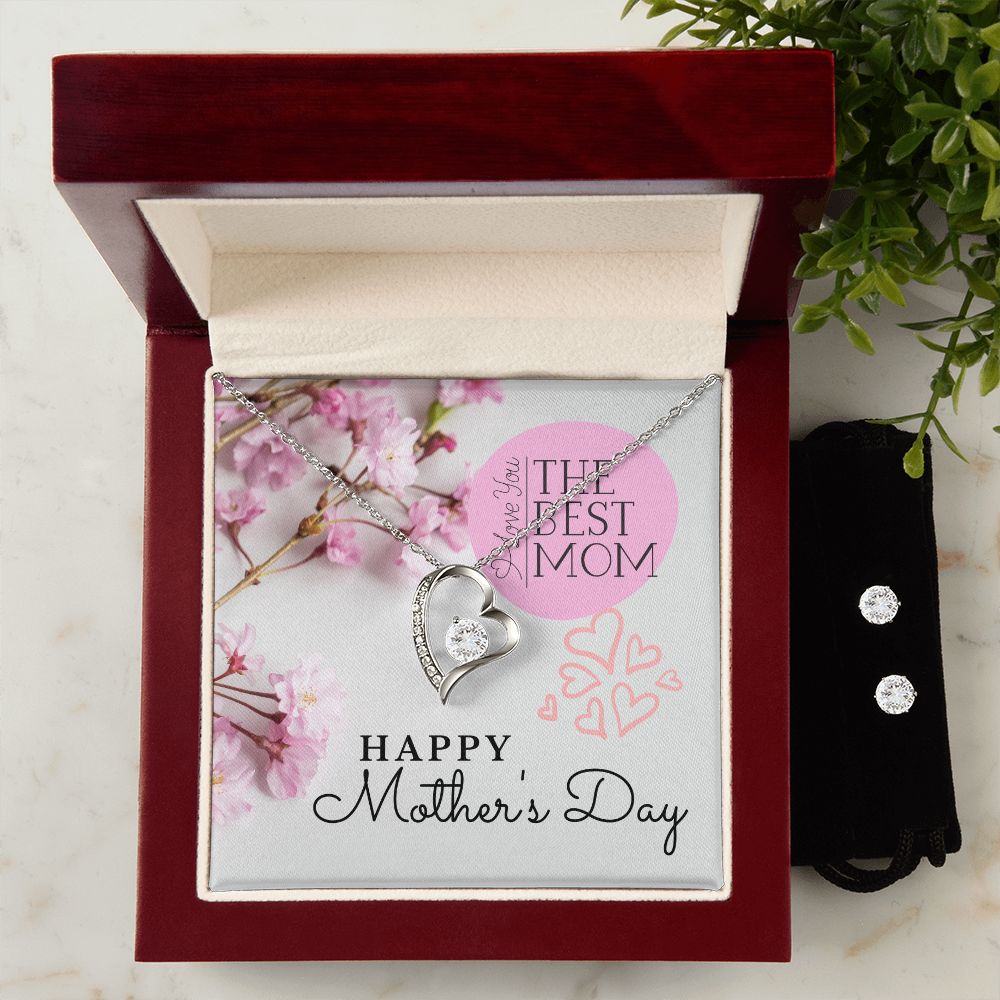 Happy Mother's Day, Forever Love Necklace and Cubic Zirconia Earrings Set